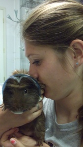 I made sure to say goodbye to all the animals, including this guinea pig in a cone recovering from surgery. 